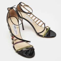 Pre Owned Jimmy Choo Multicolor Patent and Water Snakeskin Sandals Size 39.5