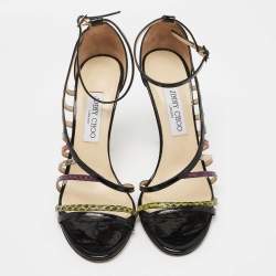 Pre Owned Jimmy Choo Multicolor Patent and Water Snakeskin Sandals Size 39.5