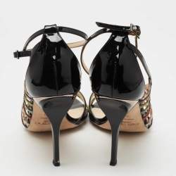 Pre Owned Jimmy Choo Multicolor Patent and Water Snakeskin Sandals Size 39.5