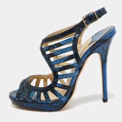 Jimmy Choo Blue Python Keenan Platform Sandals Size 36.5