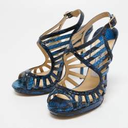 Jimmy Choo Blue Python Keenan Platform Sandals Size 36.5