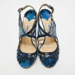 Jimmy Choo Blue Python Keenan Platform Sandals Size 36.5