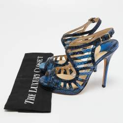 Jimmy Choo Blue Python Keenan Platform Sandals Size 36.5