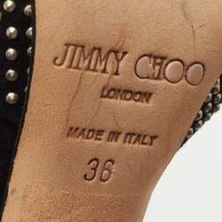 Pre Owned Jimmy Choo Black Studded Suede Talan T Strap Pumps Size 36