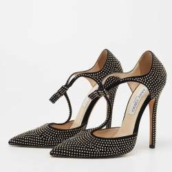 Pre Owned Jimmy Choo Black Studded Suede Talan T Strap Pumps Size 36