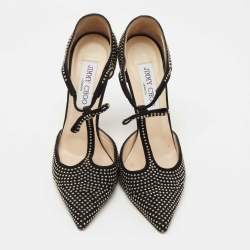 Pre Owned Jimmy Choo Black Studded Suede Talan T Strap Pumps Size 36