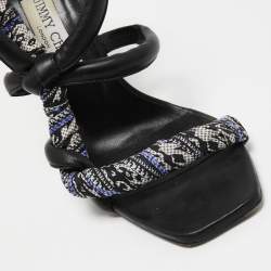 Pre Owned Jimmy Choo Black Canvas and Leather Ankle Strap Sandals Size 39