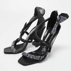 Pre Owned Jimmy Choo Black Canvas and Leather Ankle Strap Sandals Size 39