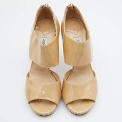 Pre Owned Jimmy Choo Beige Patent Leather Private Ankle Strap Sandals Size 38.5