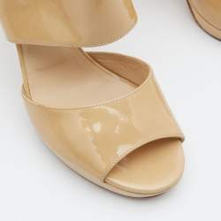 Pre Owned Jimmy Choo Beige Patent Leather Private Ankle Strap Sandals Size 38.5