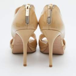 Pre Owned Jimmy Choo Beige Patent Leather Private Ankle Strap Sandals Size 38.5