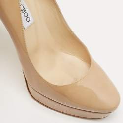 Pre Owned Jimmy Choo Beige Patent Leather Alex Pumps Size 38.5