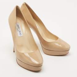 Pre Owned Jimmy Choo Beige Patent Leather Alex Pumps Size 38.5