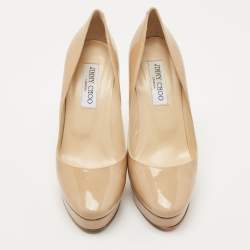 Pre Owned Jimmy Choo Beige Patent Leather Alex Pumps Size 38.5