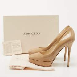 Pre Owned Jimmy Choo Beige Patent Leather Alex Pumps Size 38.5