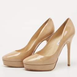 Pre Owned Jimmy Choo Beige Patent Leather Alex Pumps Size 38.5