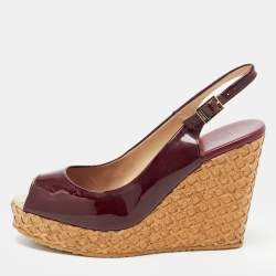 Pre Owned Jimmy Choo Burgundy Patent Leather Prova Wedge Sandals Size 40