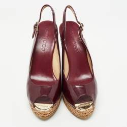 Pre Owned Jimmy Choo Burgundy Patent Leather Prova Wedge Sandals Size 40