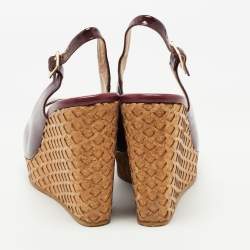 Pre Owned Jimmy Choo Burgundy Patent Leather Prova Wedge Sandals Size 40