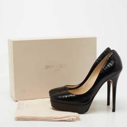 Pre Owned Jimmy Choo Black Lizard Embossed Leather Platform Pumps Size 40