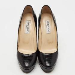 Pre Owned Jimmy Choo Black Lizard Embossed Leather Platform Pumps Size 40