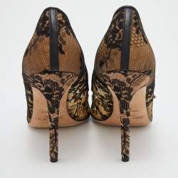 مملوكة مسبقًا Jimmy Choo Black Lace and Mesh Crystal Embellished Pointed Toe Pumps Size 39