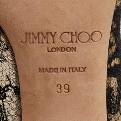 مملوكة مسبقًا Jimmy Choo Black Lace and Mesh Crystal Embellished Pointed Toe Pumps Size 39