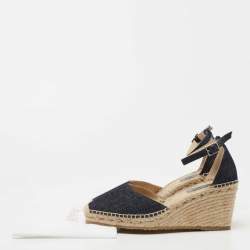Pre Owned Jimmy Choo Black Denim Wedge Ankle Strap Sandals Size 40