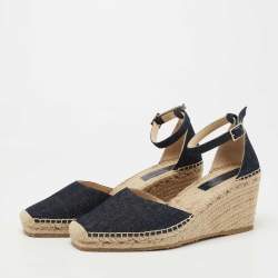 Pre Owned Jimmy Choo Black Denim Wedge Ankle Strap Sandals Size 40