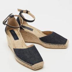 Pre Owned Jimmy Choo Black Denim Wedge Ankle Strap Sandals Size 40