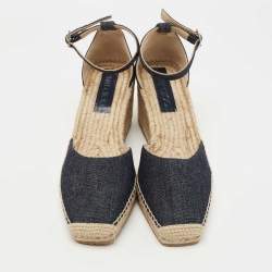 Pre Owned Jimmy Choo Black Denim Wedge Ankle Strap Sandals Size 40