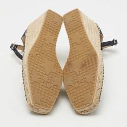 Pre Owned Jimmy Choo Black Denim Wedge Ankle Strap Sandals Size 40