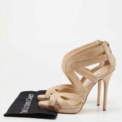 Jimmy Choo Beige Python Leather Strappy Sandals Size 40