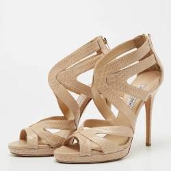 Jimmy Choo Beige Python Leather Strappy Sandals Size 40