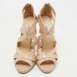 Jimmy Choo Beige Python Leather Strappy Sandals Size 40