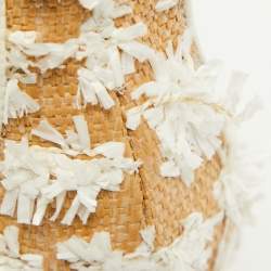 مملوكة مسبقًا Jimmy Choo Beige/White Floral Woven Raffia and PVC Magic Ankle Strap Pumps Size 37