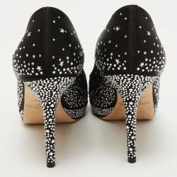 Pre Owned Jimmy Choo Black Satin Crystal Embellished Dali Peep Toe Pumps Size 38