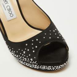 Pre Owned Jimmy Choo Black Satin Crystal Embellished Dali Peep Toe Pumps Size 38