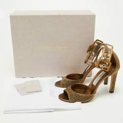 Jimmy Choo Metallic Lurex Fabric and PVC Moscow Ankle Strap Sandals Size 37.5