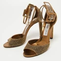 Jimmy Choo Metallic Lurex Fabric and PVC Moscow Ankle Strap Sandals Size 37.5