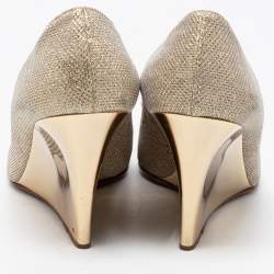 Jimmy Choo Gold Coarse Glitter Baxen Wedge Pumps Size 38