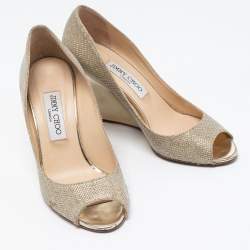 Jimmy Choo Gold Coarse Glitter Baxen Wedge Pumps Size 38