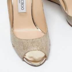 Jimmy Choo Gold Coarse Glitter Baxen Wedge Pumps Size 38