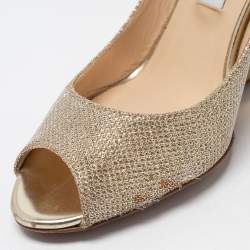 Jimmy Choo Gold Coarse Glitter Baxen Wedge Pumps Size 38