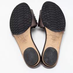 Pre Owned Jimmy Choo Metallic Bronze Leather Neave Floral Applique Slides 38.5