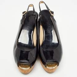 Pre Owned Jimmy Choo Black Patent Leather Praise Slingback Sandals Size 38