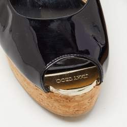 Pre Owned Jimmy Choo Black Patent Leather Praise Slingback Sandals Size 38