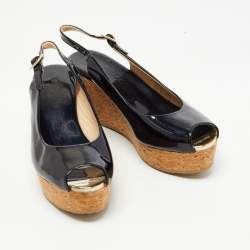 Pre Owned Jimmy Choo Black Patent Leather Praise Slingback Sandals Size 38