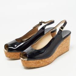 Pre Owned Jimmy Choo Black Patent Leather Praise Slingback Sandals Size 38