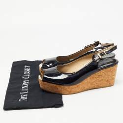 Pre Owned Jimmy Choo Black Patent Leather Praise Slingback Sandals Size 38